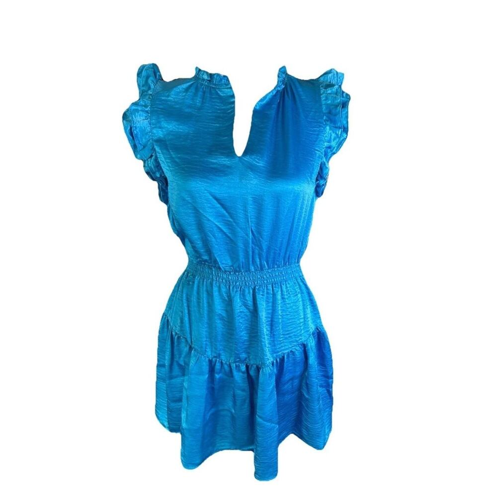 Fairycore Inspired Teal Blue Ruffle Smocked Waist Tiered Mini Dress SZ S NWOT